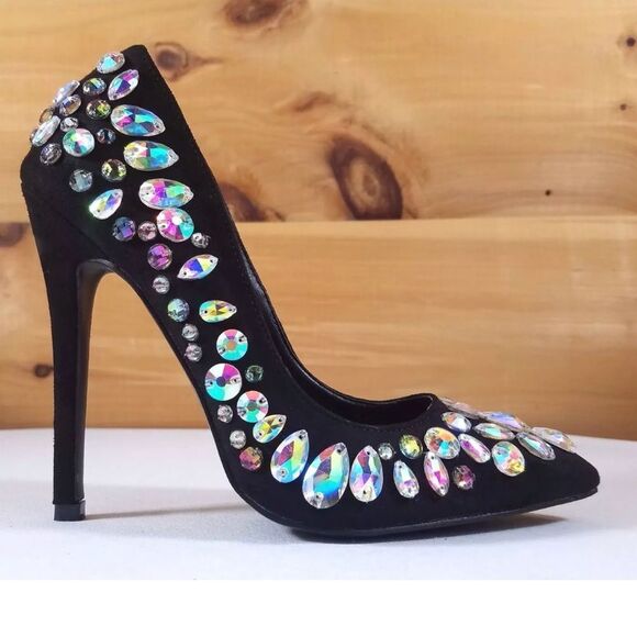 Black multi gem stone covered pump - Picture 8 of 8